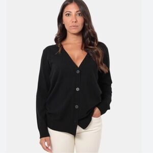 LOFT Black V Neck Button Up Wool Blend Cardigan Sweater XLP NWOT